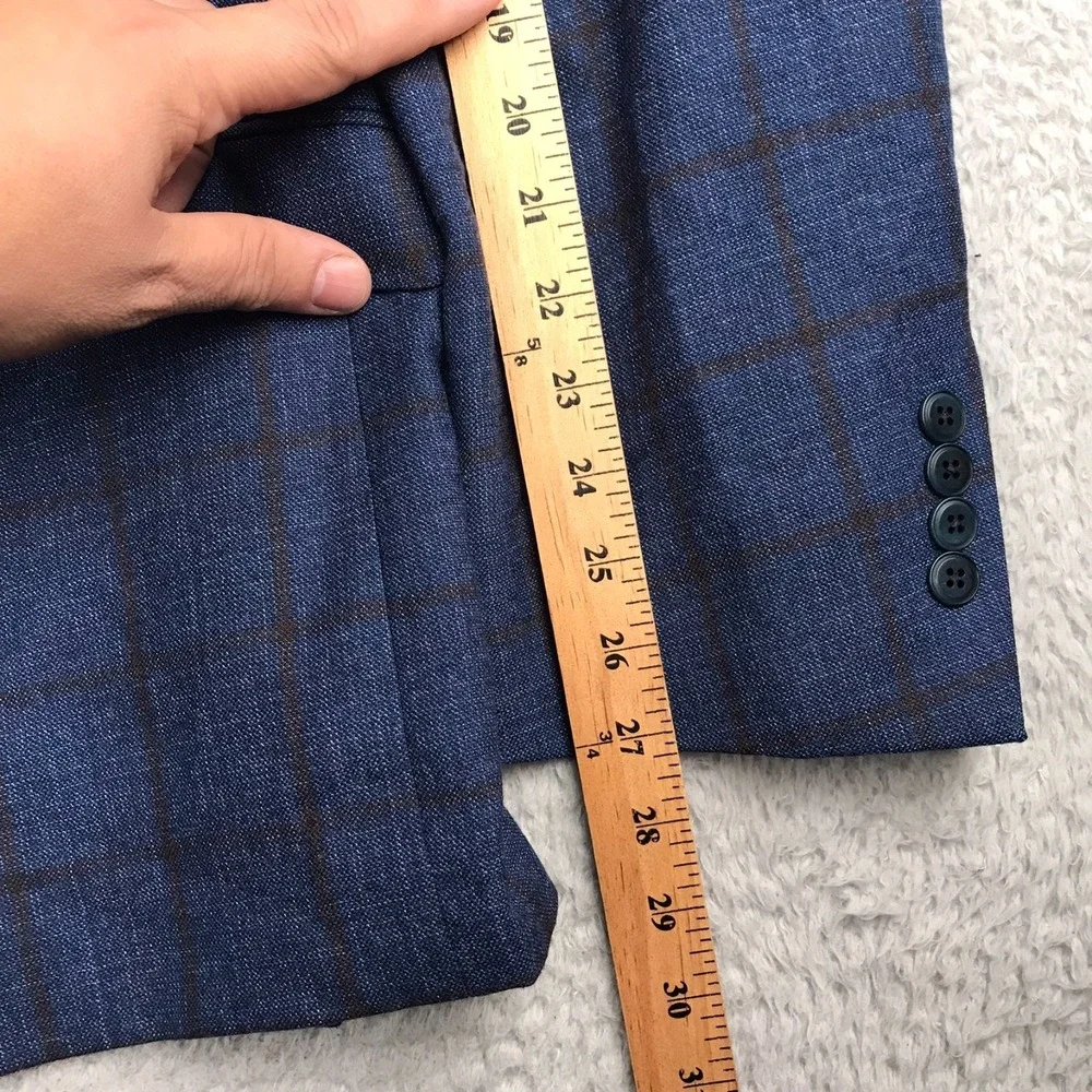 Psycho Bunny Worsted Wool Windowpane Sport Coat Mens 54L Navy Blazer